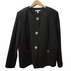 Jm Collection Ladies Black Collarless Blazer Medium Weight Button Front Faux Sue